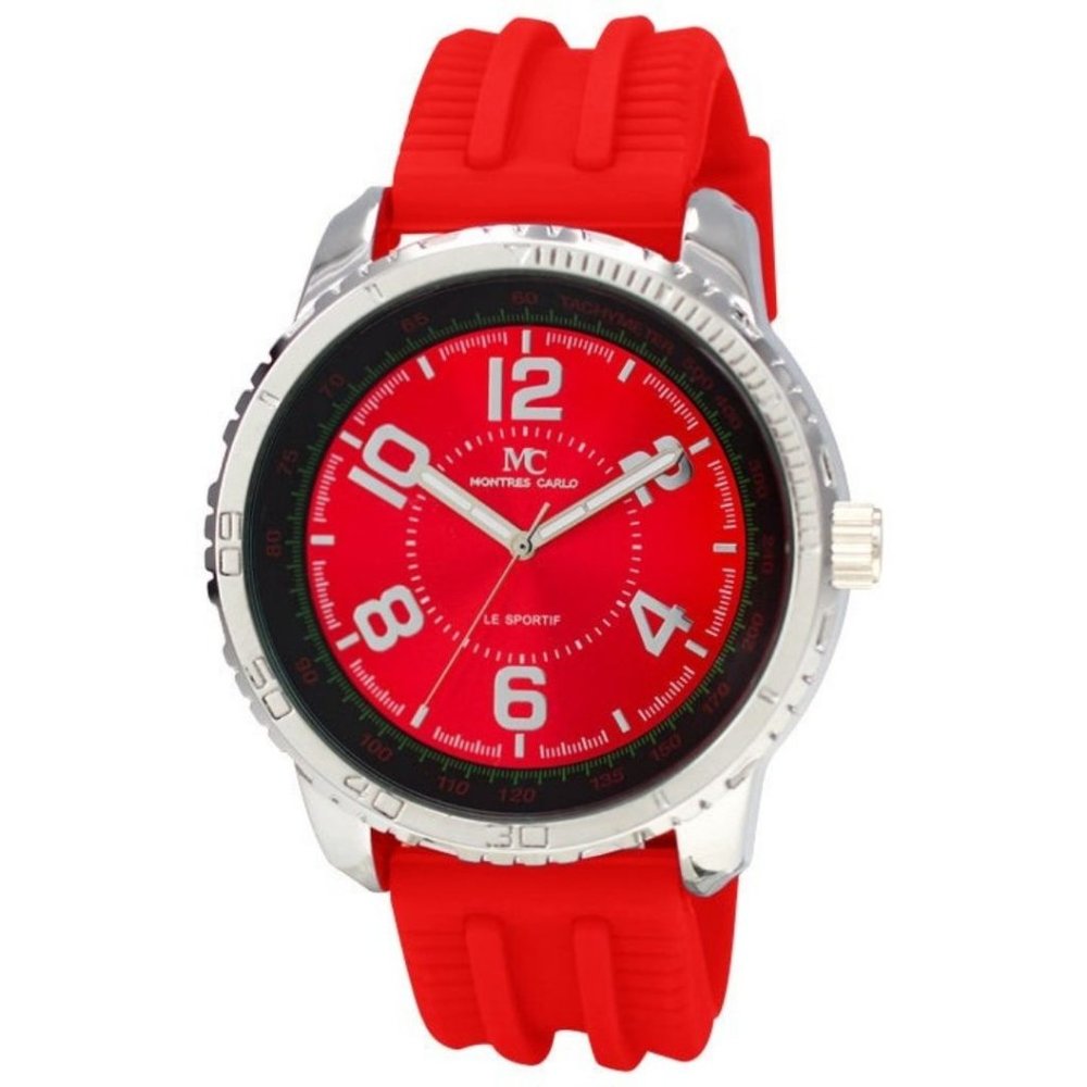 51mm Montres Carlo Silicone Band Quartz Dress Luxury Silver Red Men's Watch